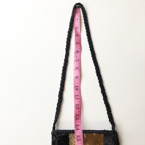 VTG Hand Beaded Shoulder Bag Checkered Gold Black - Picture 9 of 11